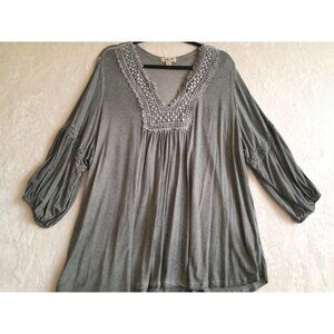 Womens Boho Hippie Crochet Accent Casual Stretch Tunic Top Size 3XL  Blouse Sage